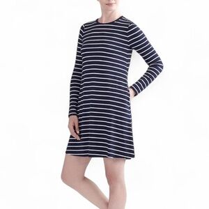 Blue and white striped dress